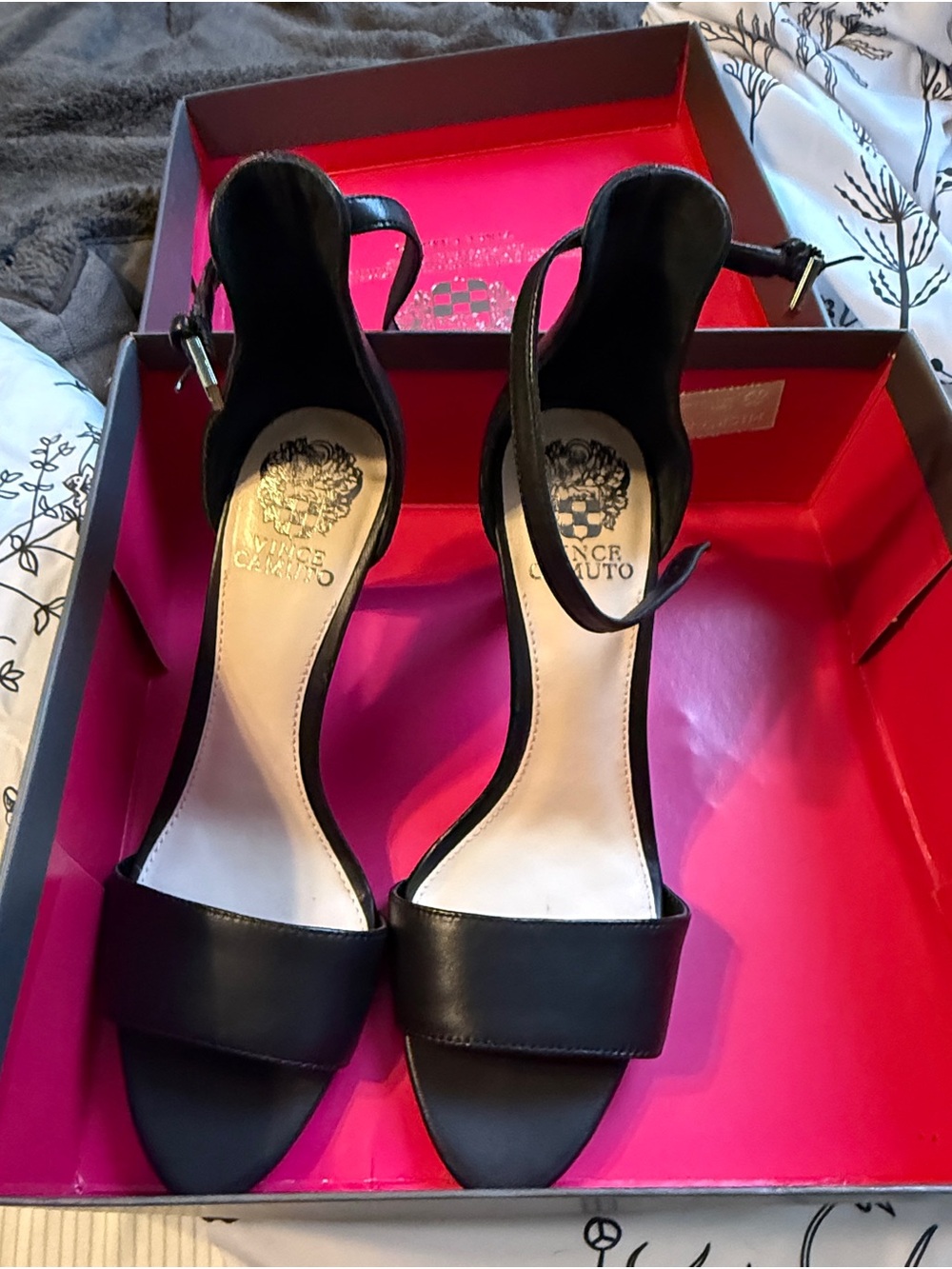 Vince Camuto Black Open-Toe Ankle-Strap Heels